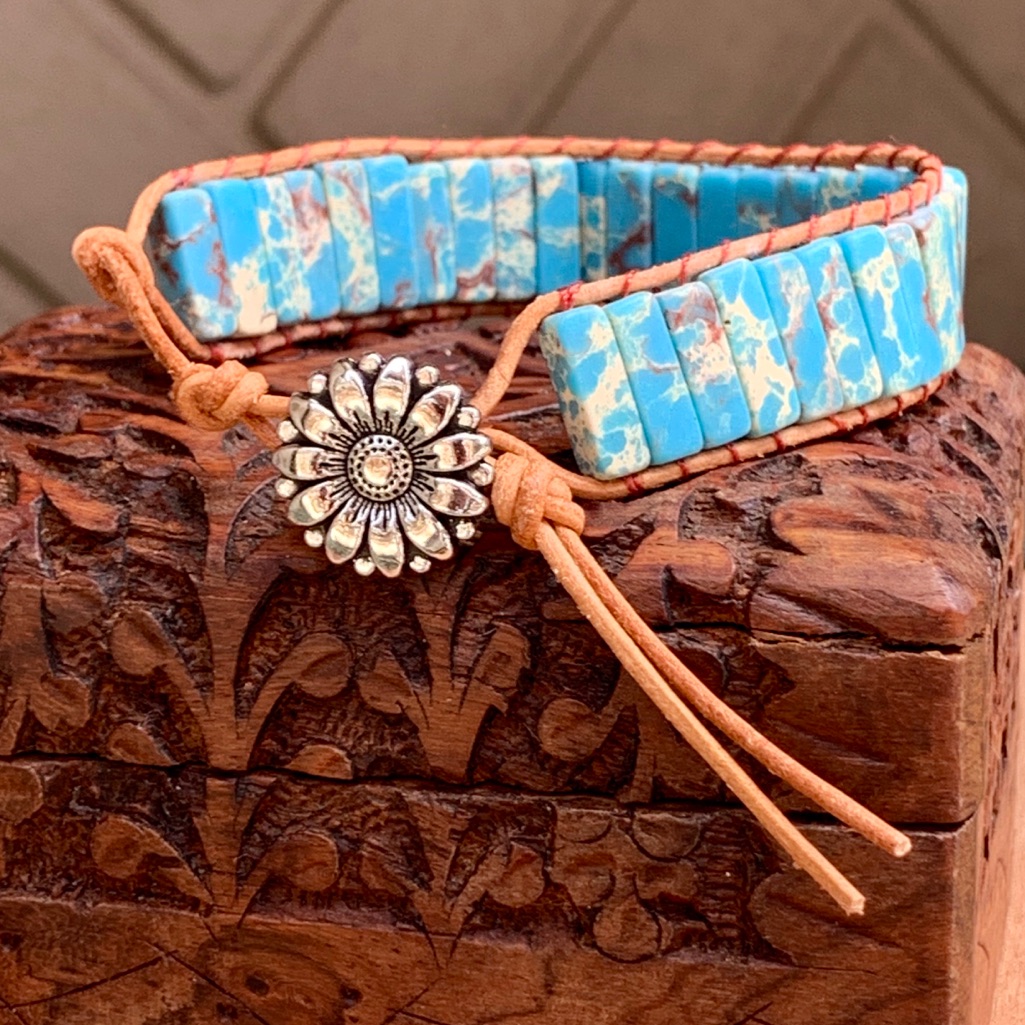 Jasper Stone Leather Wide Boho Bracelet 18$
